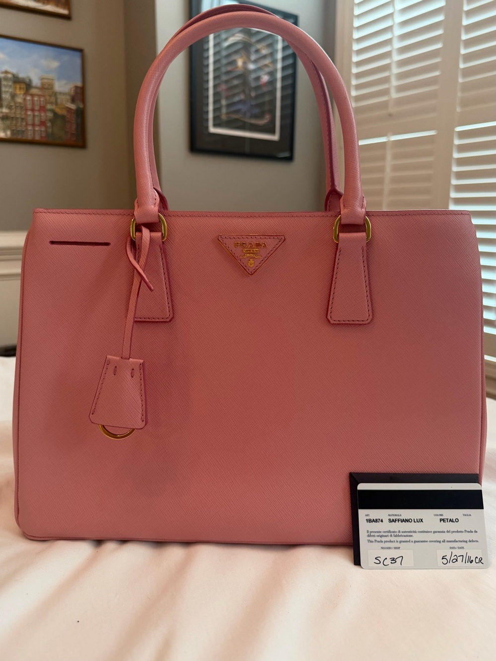 Prada Pink Saffiano Tote with Gold Hardware